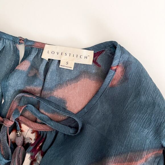 LoveStitch | Floral Puff Sleeve Blouse Blue | S - Picture 8 of 11